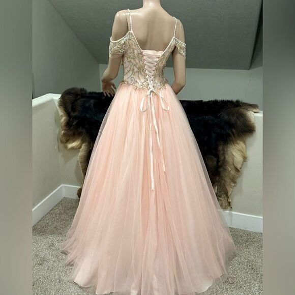 Gorgeous Blush Pink Princess Style Embellished Off-shoulder Tulle Ballgown - Picture 13 of 17